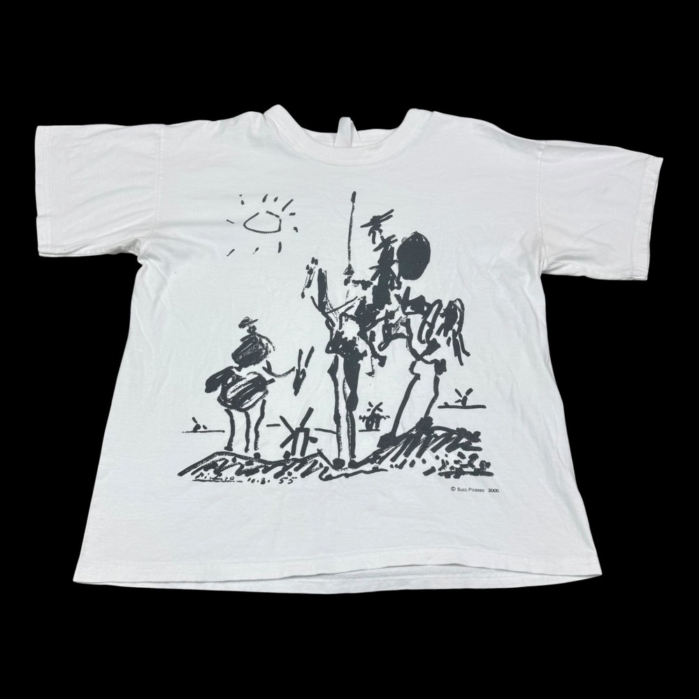 Vintage 2000 Succession Don Quixote White Picasso Art Cotton Shirt Men's Small
